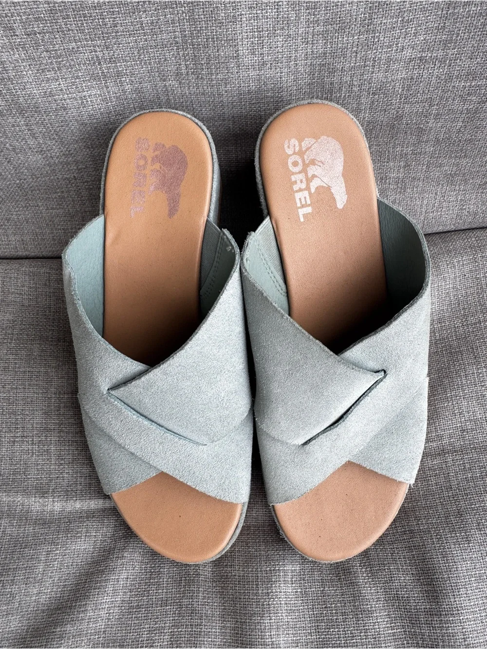 Sorel Cameron Flatform Sandal - Women's Light Blue Cork Platform Slide Sandals